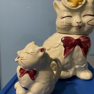 Vintage Shawnee Ceramic Cat Cookie Jar PLUS Creamer